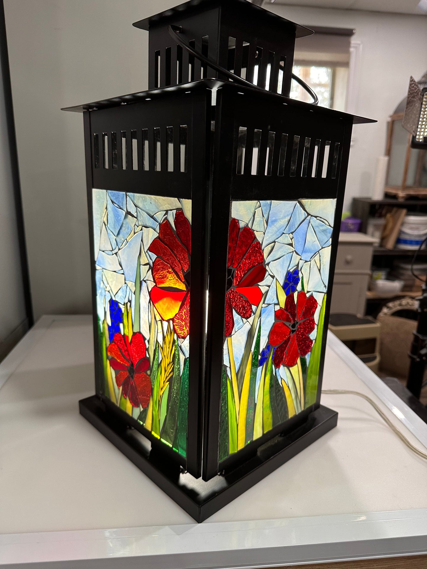 Cindy Laneville - Mosaic Artist Assorted flowers-large lantern