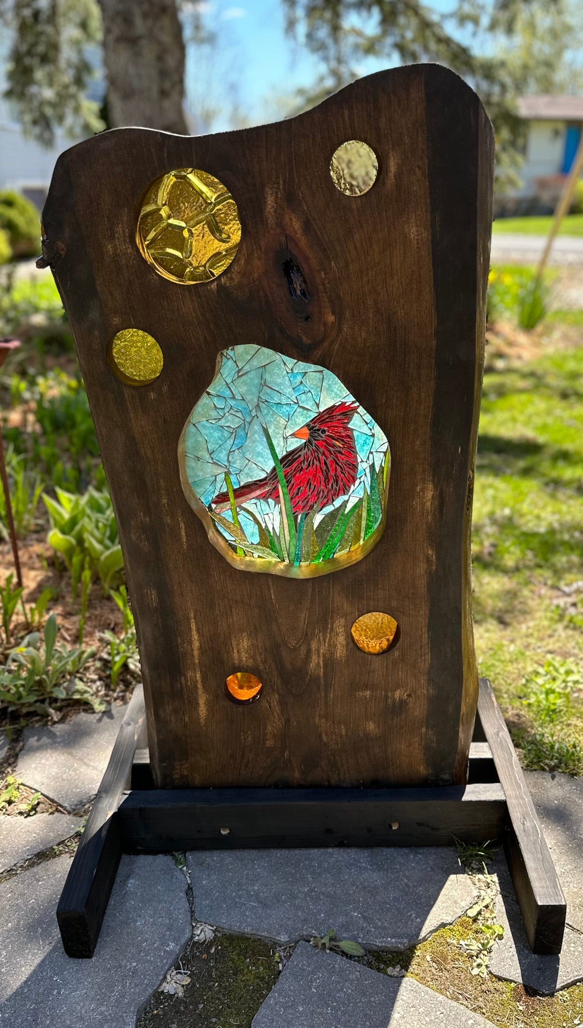 Cindy Laneville - Mosaic Artist Liveedge Cardinal Dreamscape: Stained Glass Woodland Art