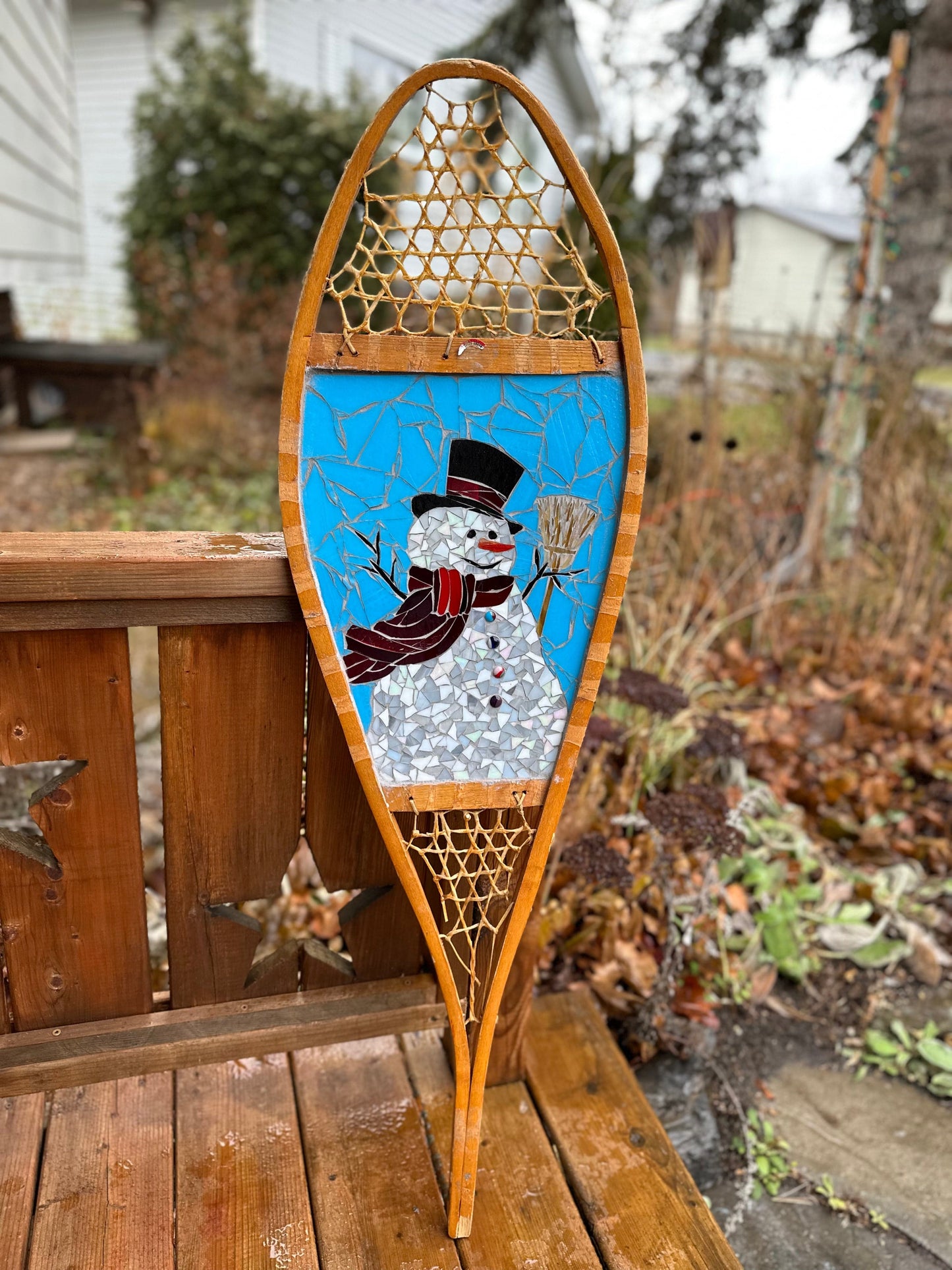 Cindy Laneville - Mosaic Artist snowshoes Snowman