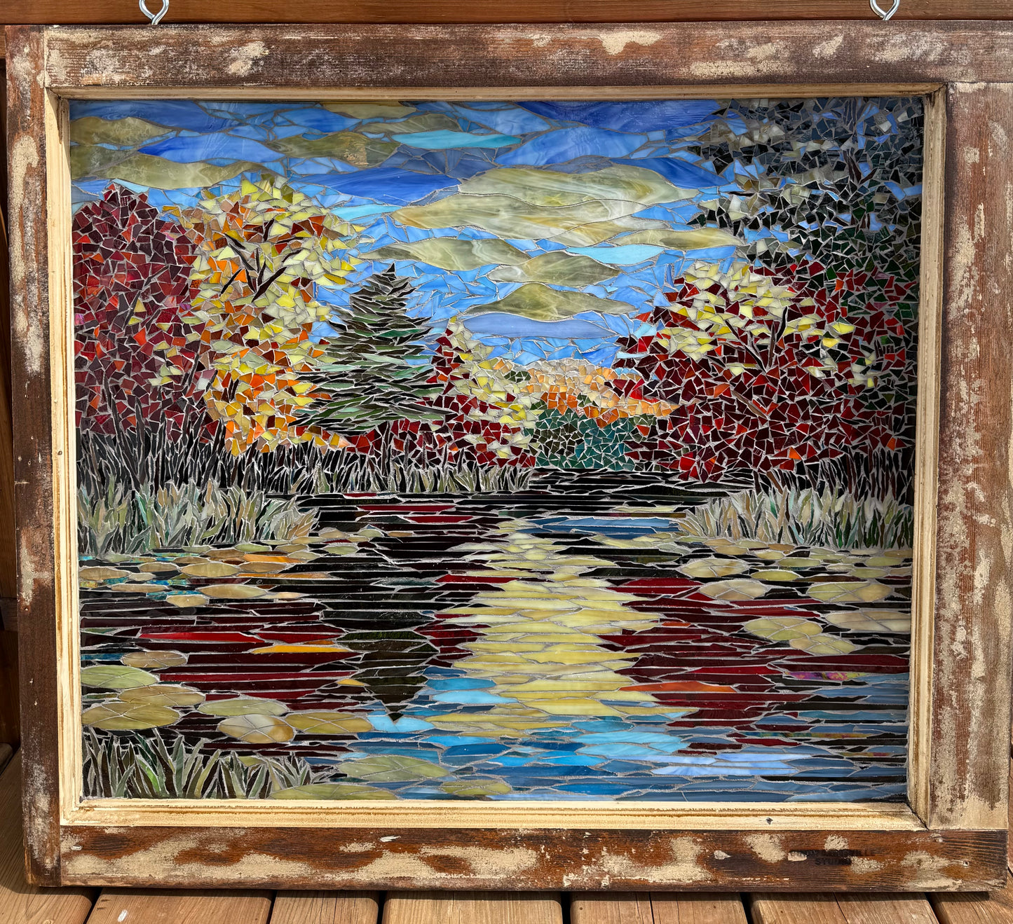 Cindy Laneville - Mosaic Artist Window Autumn’s Reflection - Original Glass Mosaic Artwork