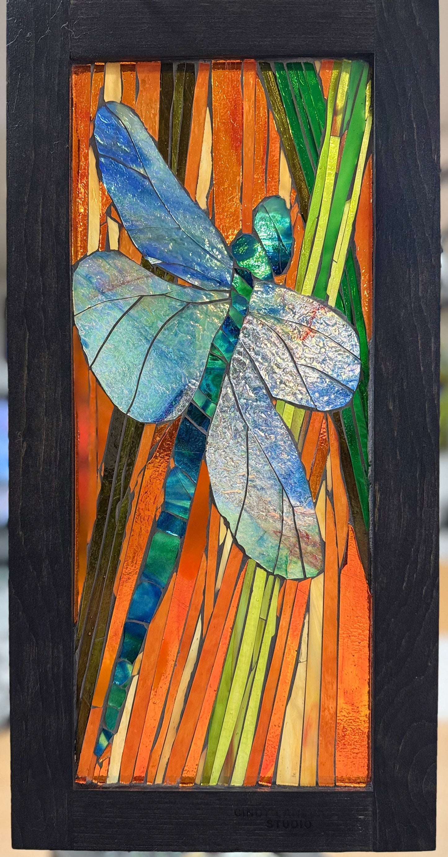 Cindy Laneville - Mosaic Artist Window Dragonfly - Original Glass Mosaic Artwork
