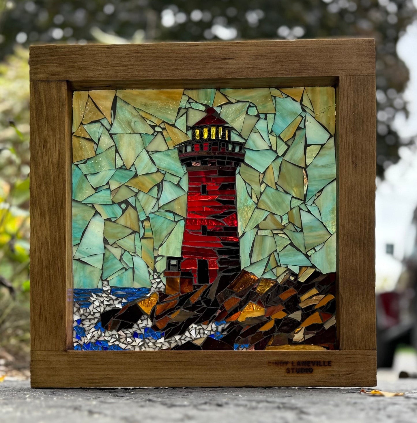 Cindy Laneville - Mosaic Artist Window Safe Passage Lighthouse - Original Glass Mosaic Artwork