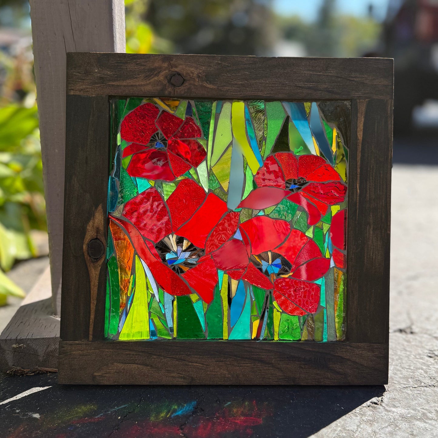 Cindy Laneville - Mosaic Artist Window Sunshine+Glass+Poppies= Pure Joy Original Glass Mosaic Artwork