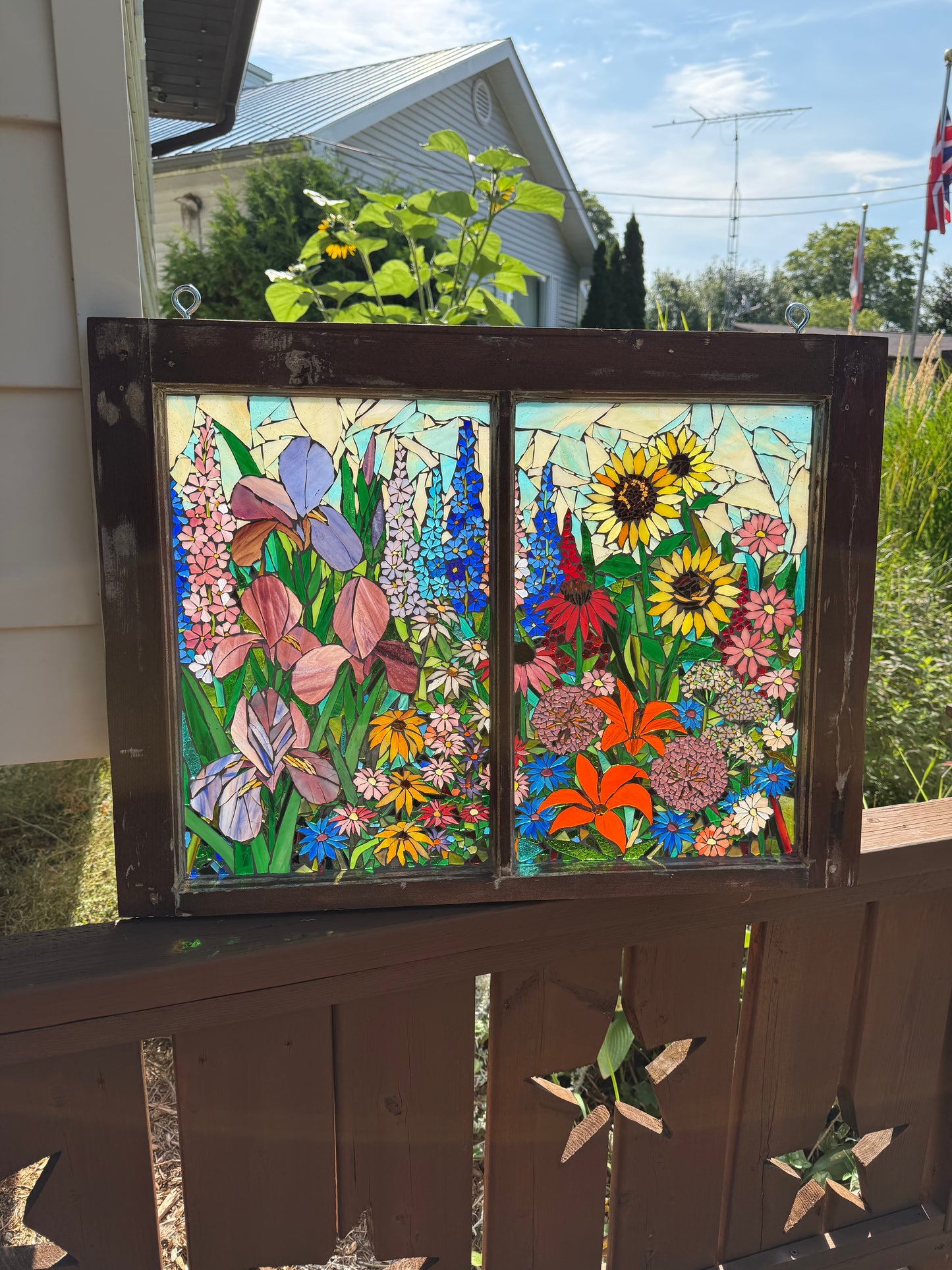 Cindy Laneville - Mosaic Artist windows Garden in Full Bloom - Stained Glass Mosaic Window