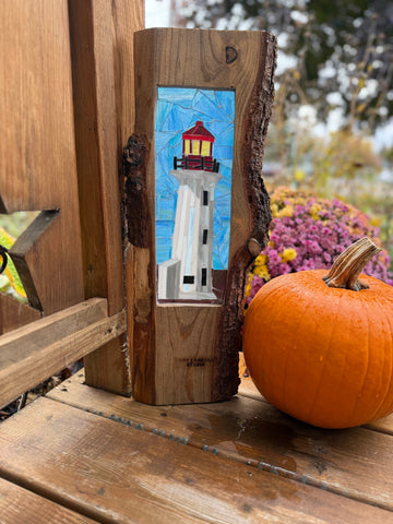 Cindy Laneville - Mosaic Artist cookies Lighthouse Live Edge - Original Glass Mosaic Artwork