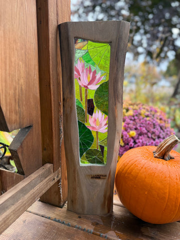 Cindy Laneville - Mosaic Artist cookies WaterLily/live Edge frame- Original Glass Mosaic Artwork