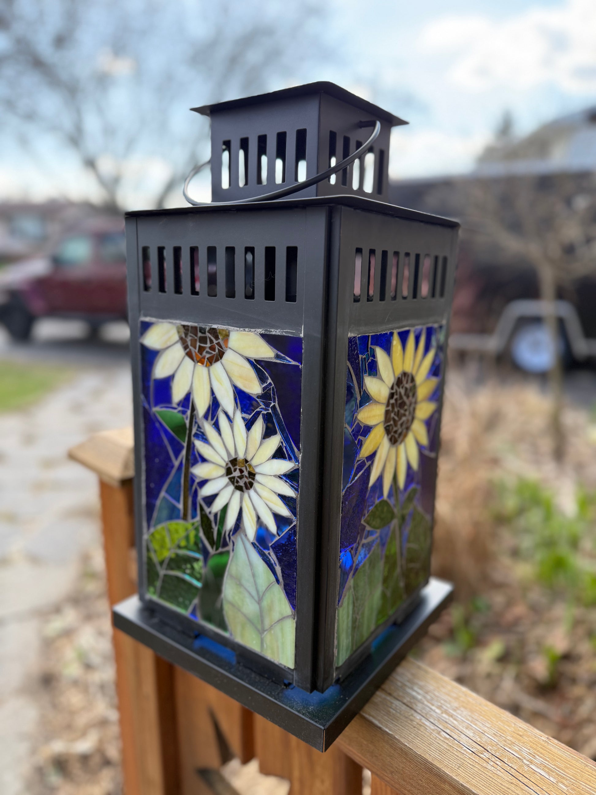 Cindy Laneville - Mosaic Artist Lanterns Sunflowers!  Large Lantern - Original Mosaic Artwork