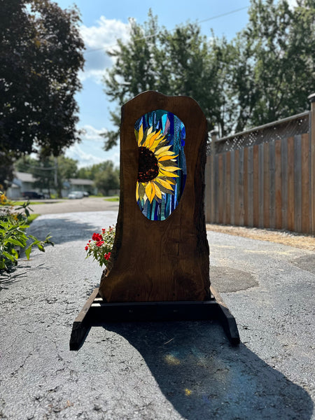 Cindy Laneville - Mosaic Artist Live Edge Radiant Sunflower - Live Edge Ash