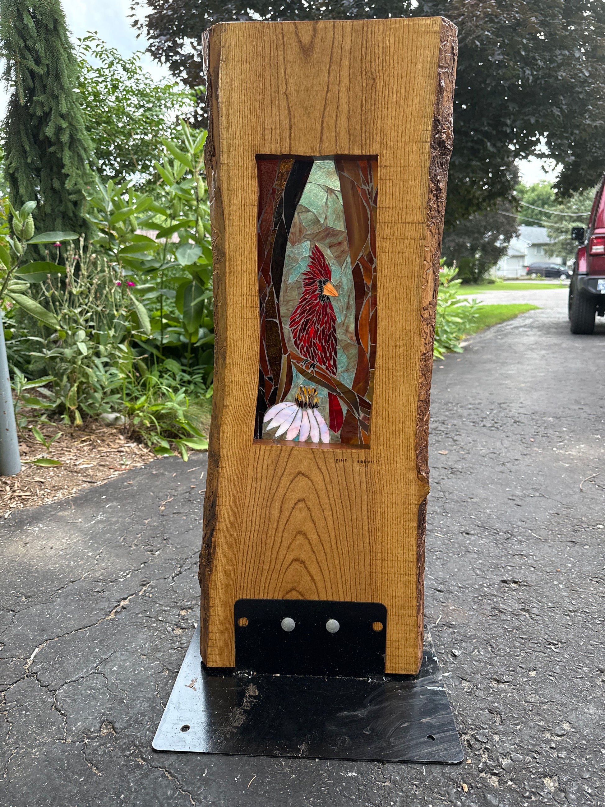 Cindy Laneville - Mosaic Artist Live Edge Woodland Sentinel - Live Edge Ash