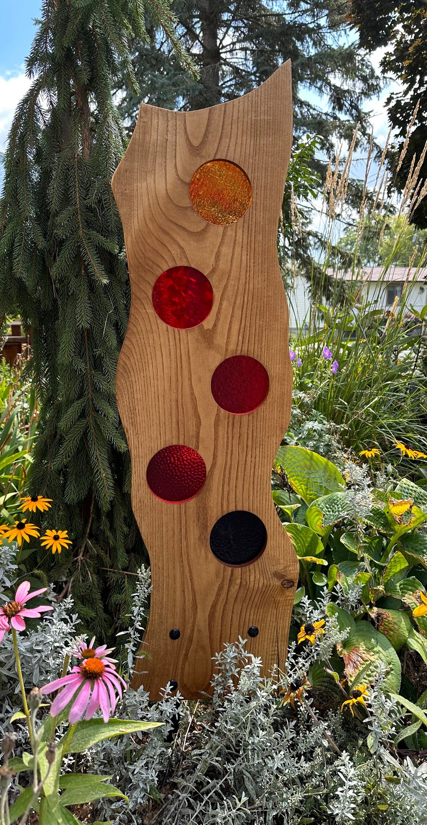 Cindy Laneville - Mosaic Artist Liveedge Ashwood Fireglow Sculpture
Handmade stained glass mosaic art by artist Cindy Laneville