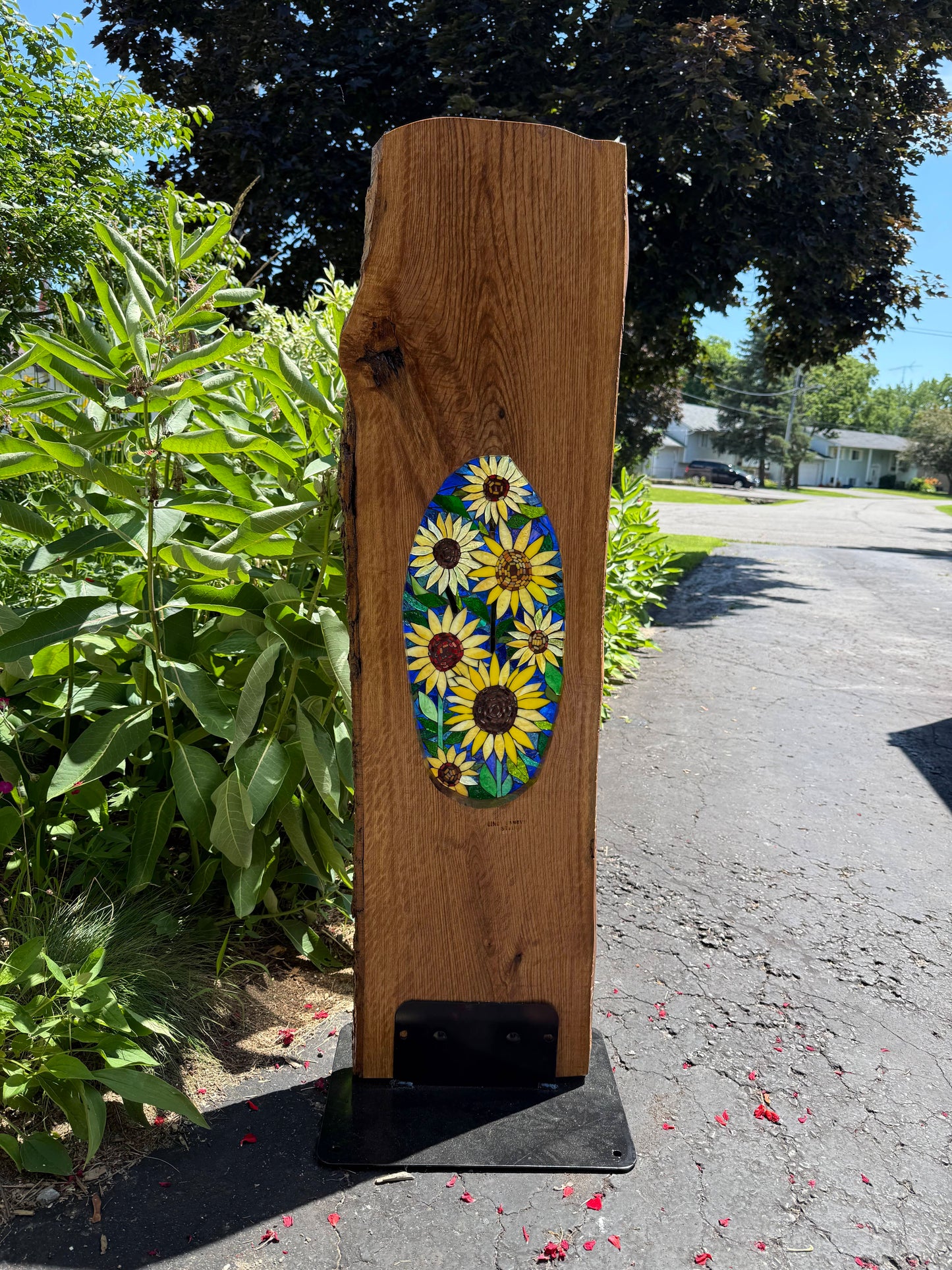 Cindy Laneville - Mosaic Artist Liveedge Fields of Sunshine!  - Live Edge Garden Art