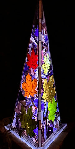 Cindy Laneville - Mosaic Artist Mosaic Garden Art Solar Prism Maple Leaves