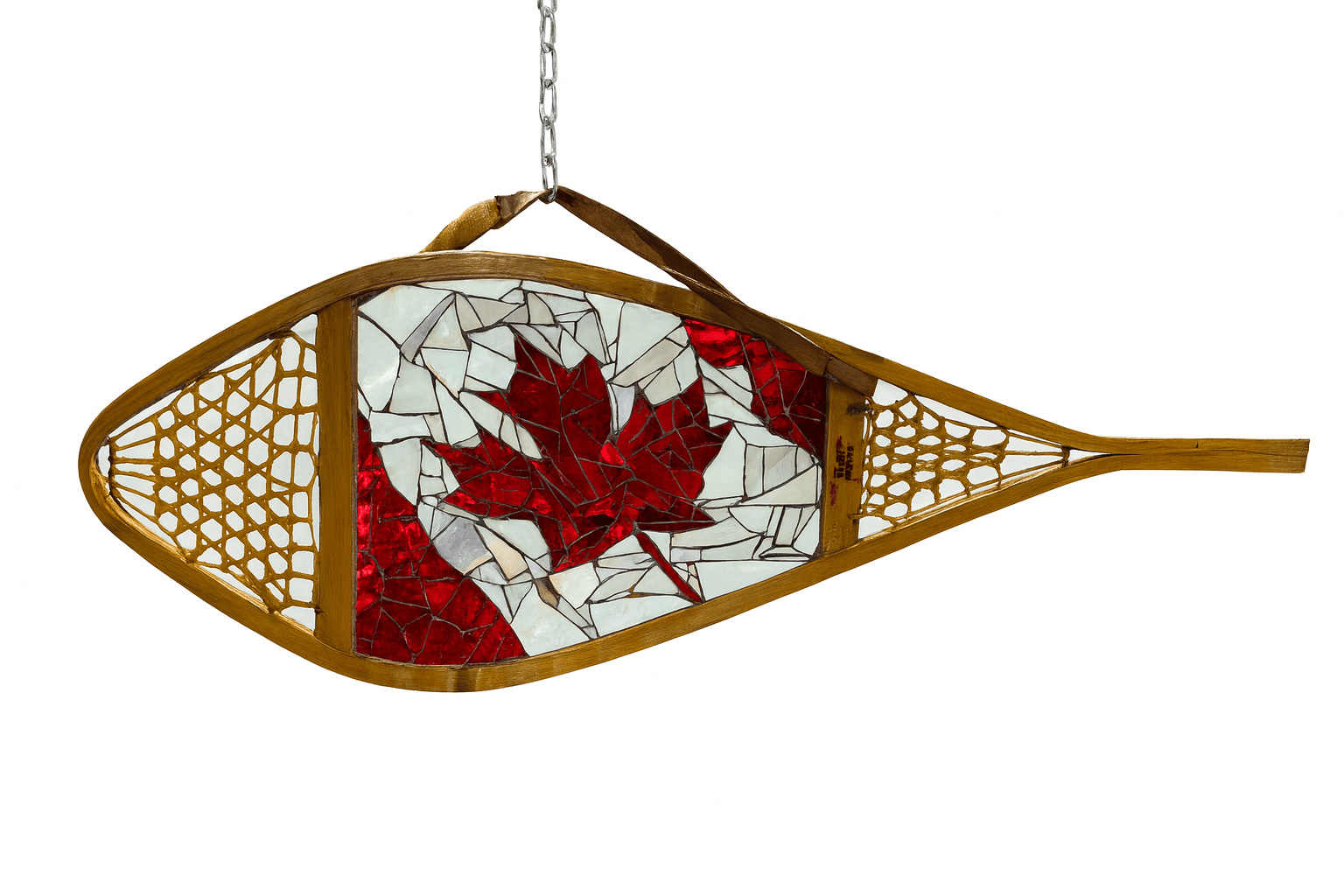 Cindy Laneville - Mosaic Artist Snowshoes Canadian Flag Snowshoe! Original Glass Mosaic Artwork