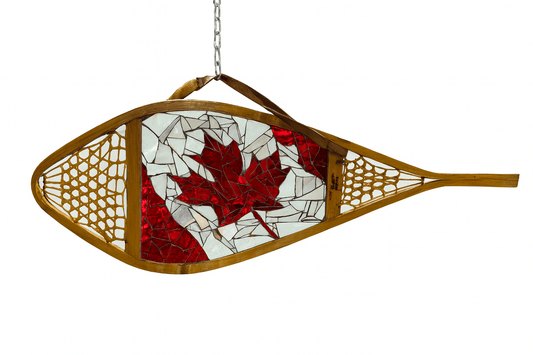 Cindy Laneville - Mosaic Artist Snowshoes Canadian Flag Snowshoe! Original Glass Mosaic Artwork