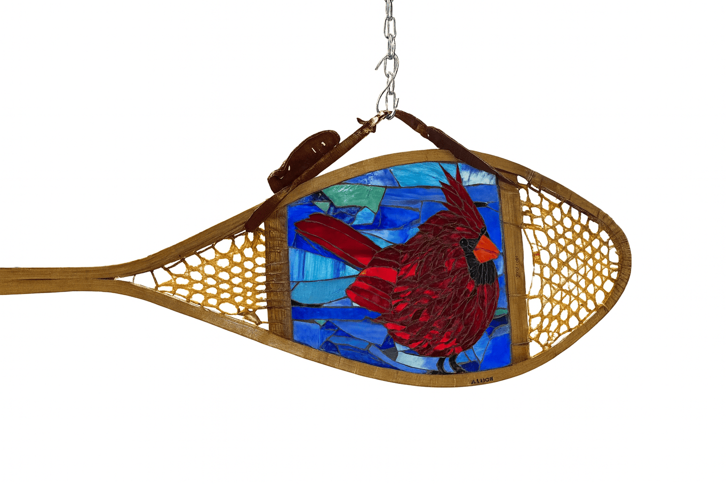 Cindy Laneville - Mosaic Artist Snowshoes Cardinal Snowshoe - Original Glass Mosaic Artwork