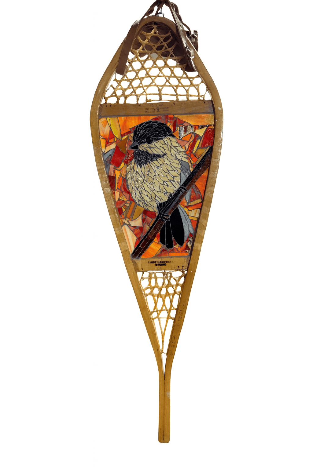 Cindy Laneville - Mosaic Artist Snowshoes Chickadee Snowshoe - Original Glass Mosaic Artwork