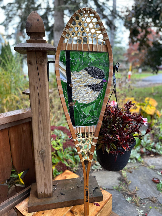Cindy Laneville - Mosaic Artist snowshoes Little Ball of Feathers