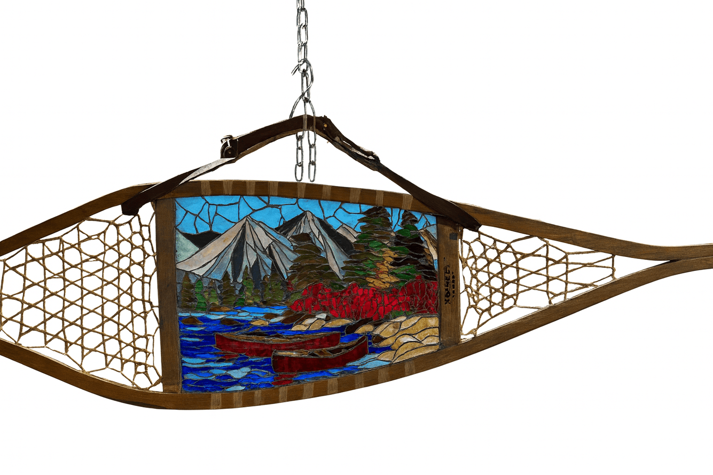 Cindy Laneville - Mosaic Artist Snowshoes Red Canoe Country Snowshoe - Original Glass Mosaic Artwork
