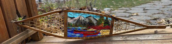 Cindy Laneville - Mosaic Artist Snowshoes Red Canoe Country Snowshoe - Original Glass Mosaic Artwork