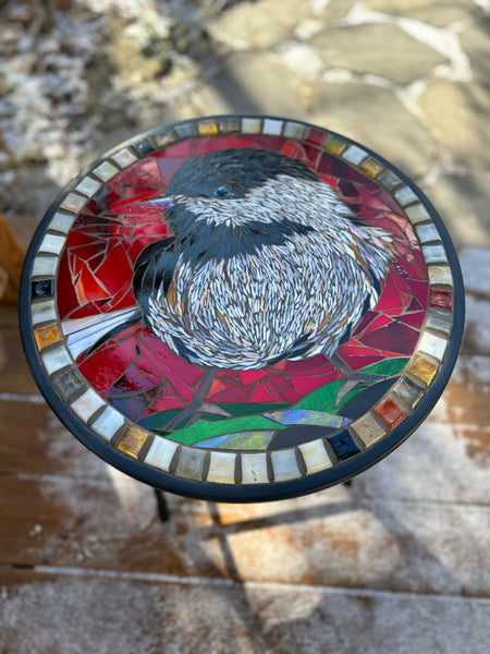 Cindy Laneville - Mosaic Artist Tables Enchanted Chickadee Table