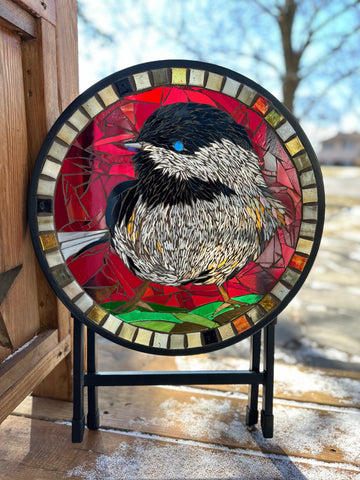 Cindy Laneville - Mosaic Artist Tables Enchanted Chickadee Table