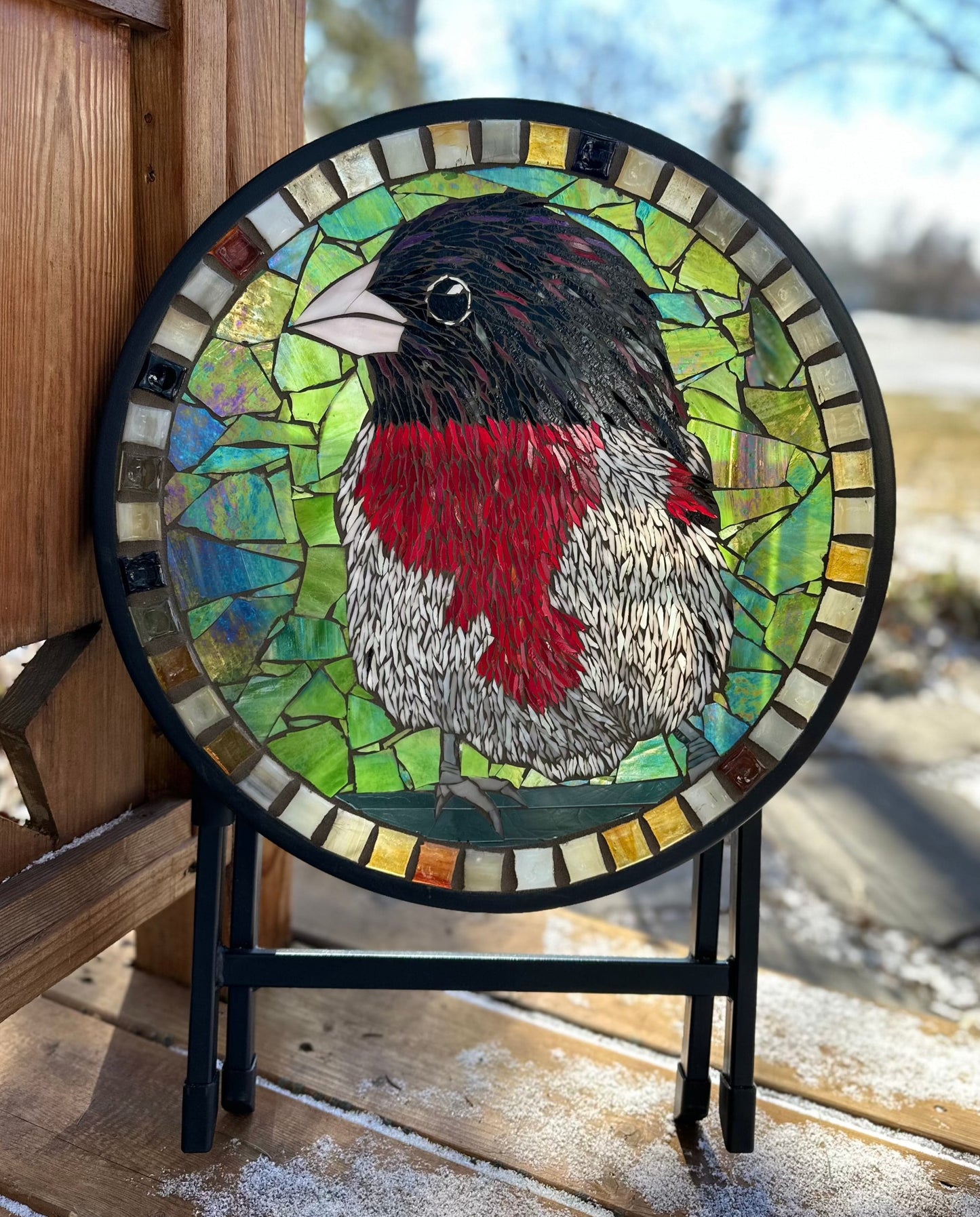 Cindy Laneville - Mosaic Artist Tables Grosbeak Glitter Table