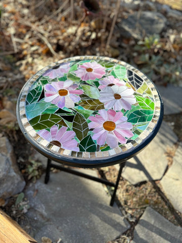 Cindy Laneville - Mosaic Artist Tables Pink Mosaic Blooms - Table
