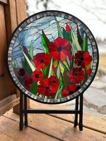 Cindy Laneville - Mosaic Artist Tables Scarlet Blooms Table