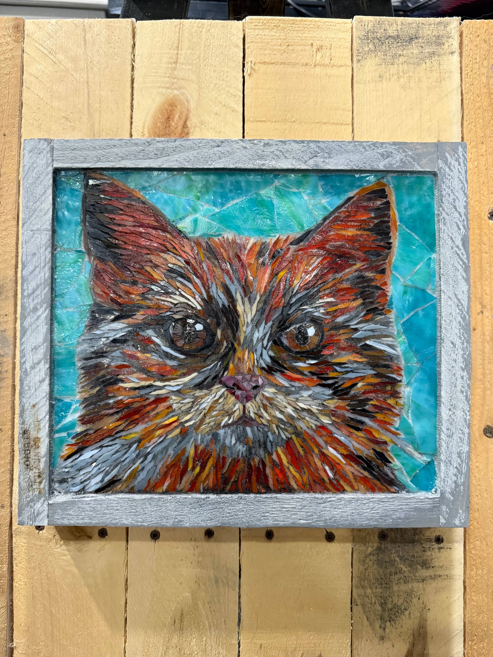 Cindy Laneville - Mosaic Artist wallart Amber Eyes!   Original Glass Mosaic Artwork