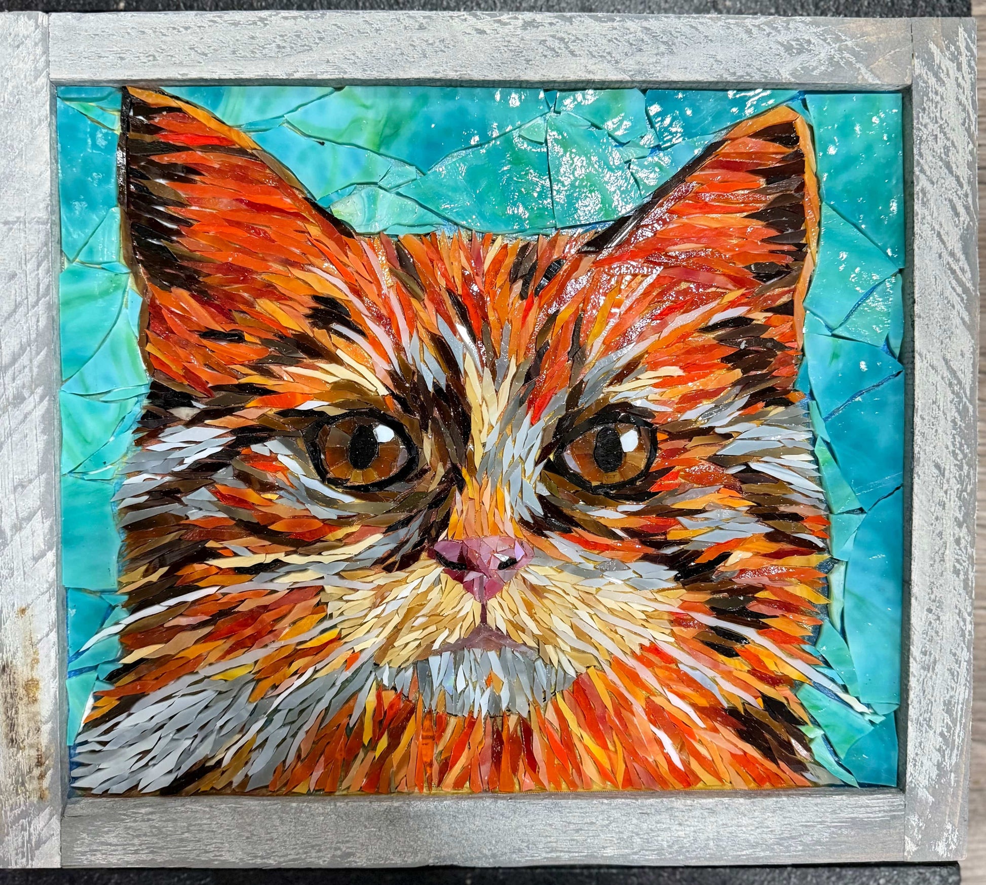 Cindy Laneville - Mosaic Artist wallart Amber Eyes!   Original Glass Mosaic Artwork