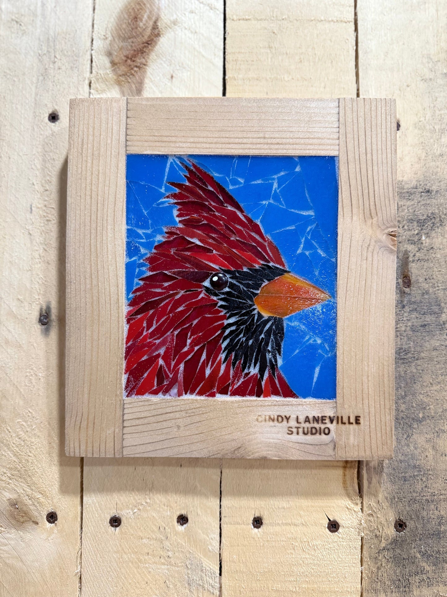Cindy Laneville - Mosaic Artist wallart Cardinal - Mini - Original Glass Mosaic Artwork