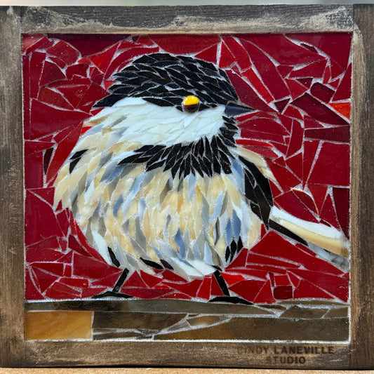 Cindy Laneville - Mosaic Artist wallart Cheeky Chickadee - Original Glass Mosaic Artwork