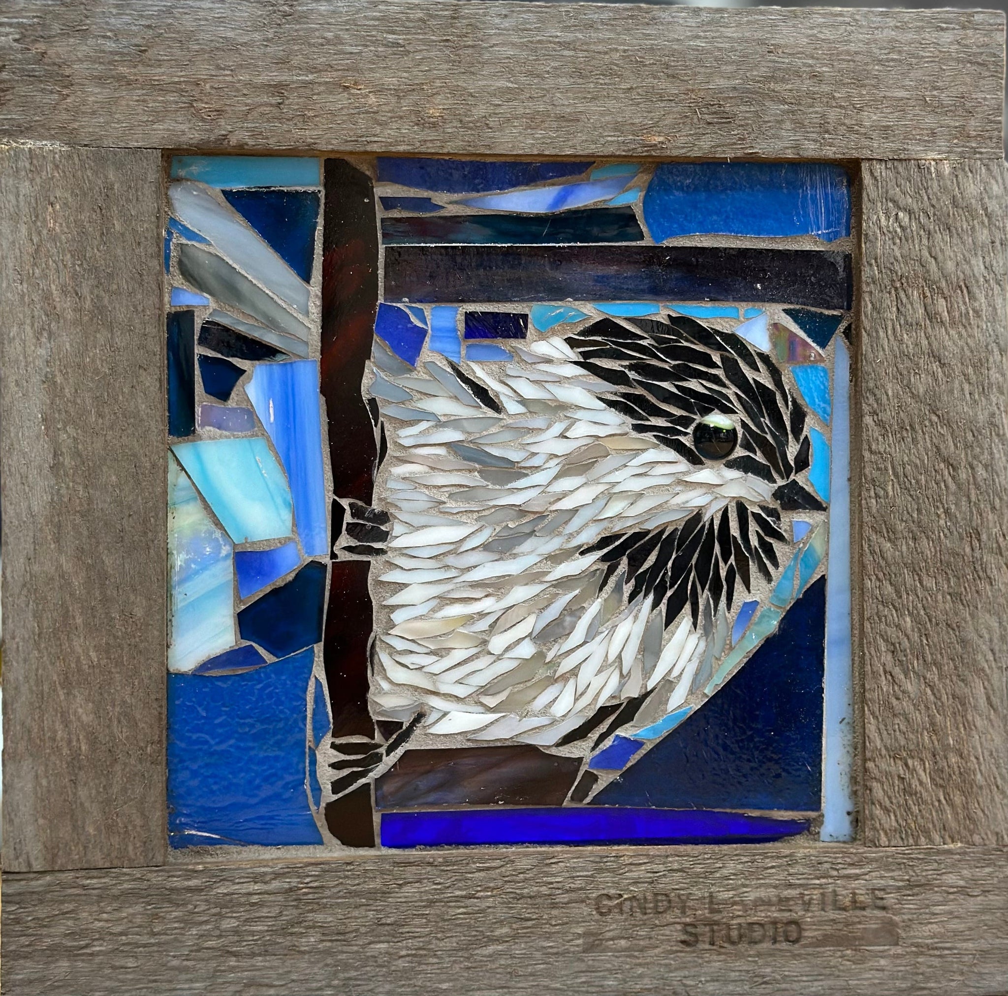 Cindy Laneville - Mosaic Artist wallart Chickadee - Blues - Mini