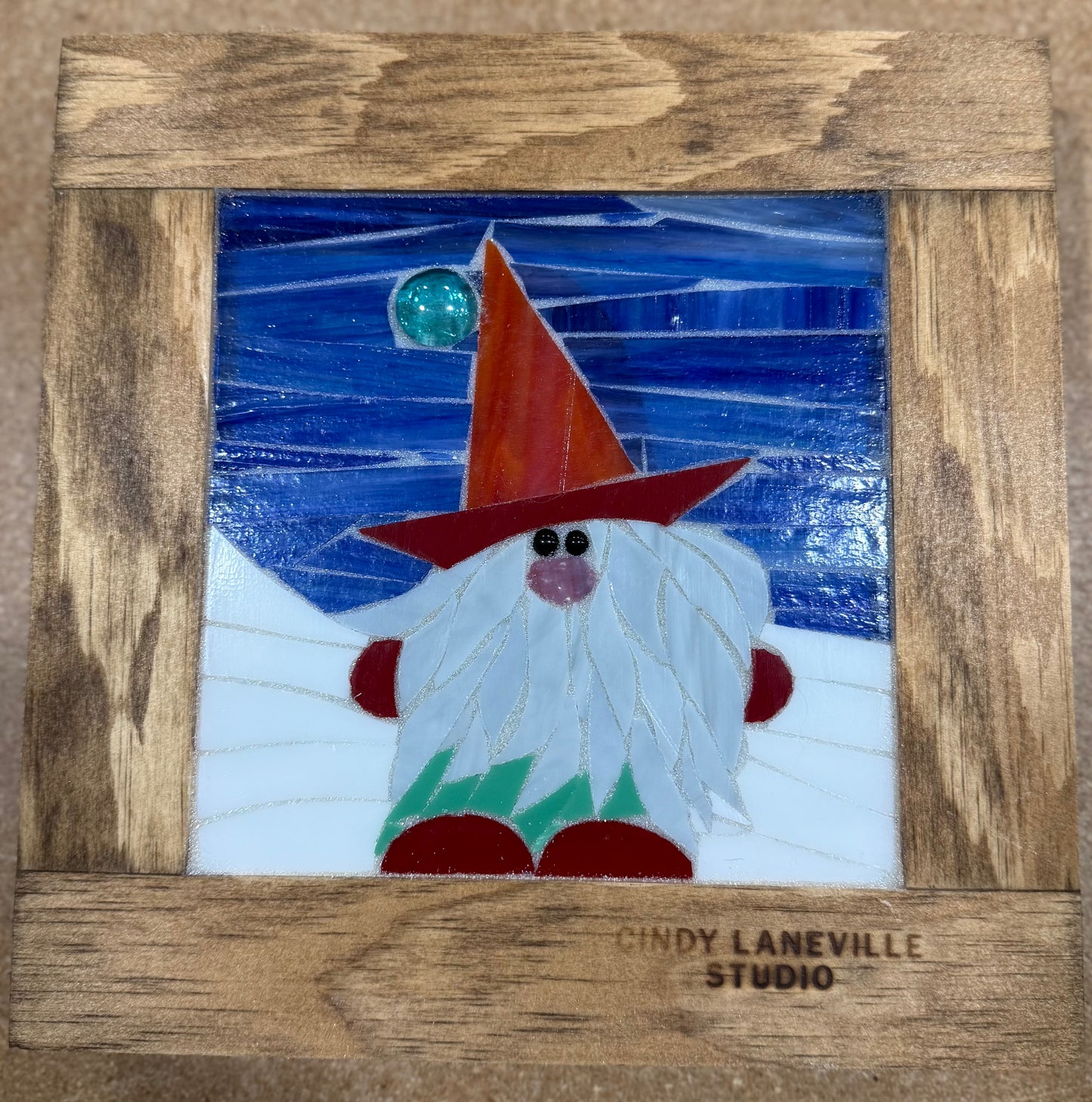 Cindy Laneville - Mosaic Artist wallart Gnome in a Red Hat - Mini - Original Glass Mosaic Artwork
