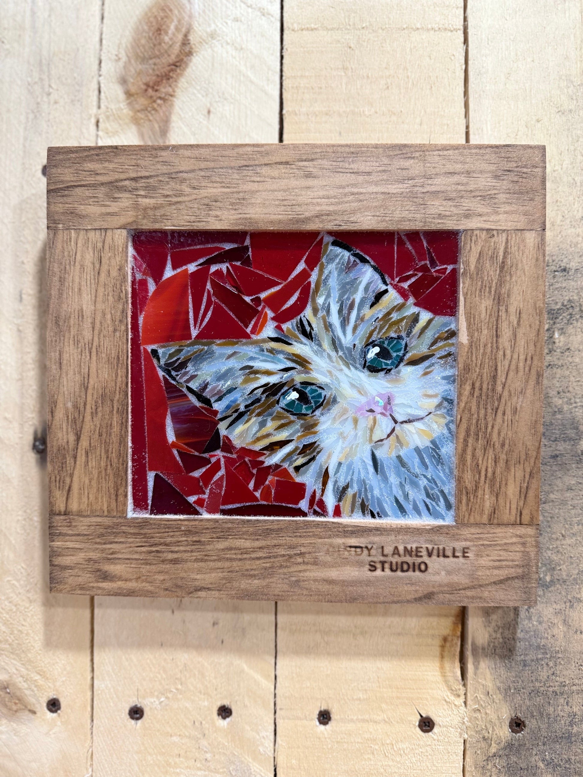 Cindy Laneville - Mosaic Artist wallart Mini Kitty!  - Mini Original Glass Mosaic Artwork