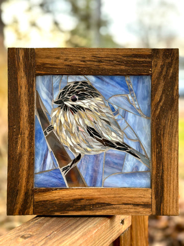 Cindy Laneville - Mosaic Artist wallart Perched chickadee  - mini