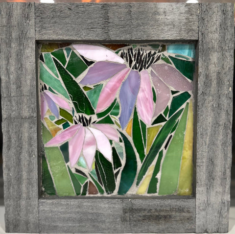 Cindy Laneville - Mosaic Artist wallart Pink Flowers Trio - Mini