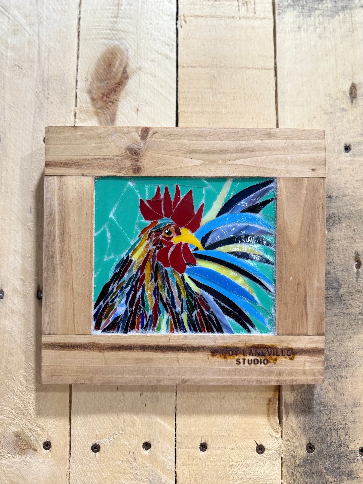 Cindy Laneville - Mosaic Artist wallart Rooster - Mini Original Glass Mosaic Artwork