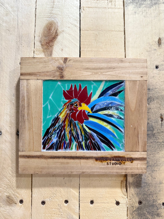 Cindy Laneville - Mosaic Artist wallart Rooster - Mini Original Glass Mosaic Artwork