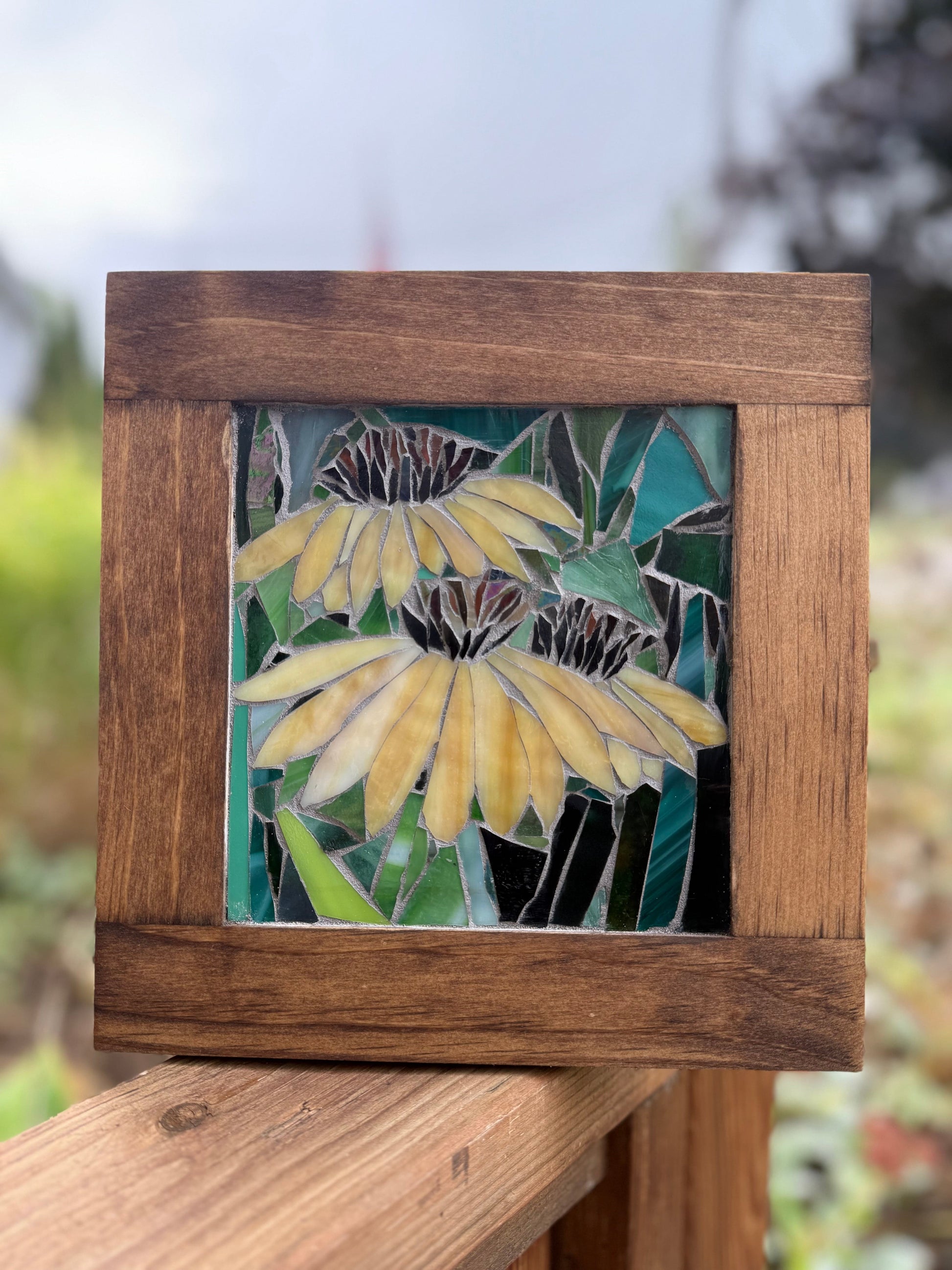 Cindy Laneville - Mosaic Artist wallart Yellow Flowers - Mini Original Glass Mosaic Artwork