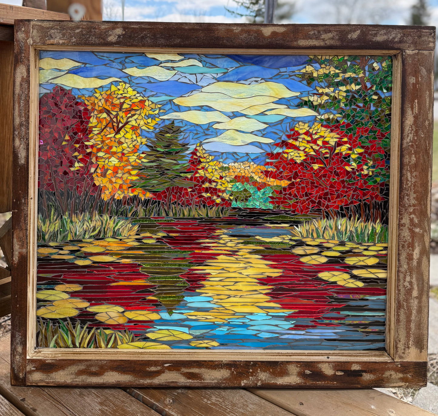 Cindy Laneville - Mosaic Artist Window Autumn’s Reflection - Original Glass Mosaic Artwork