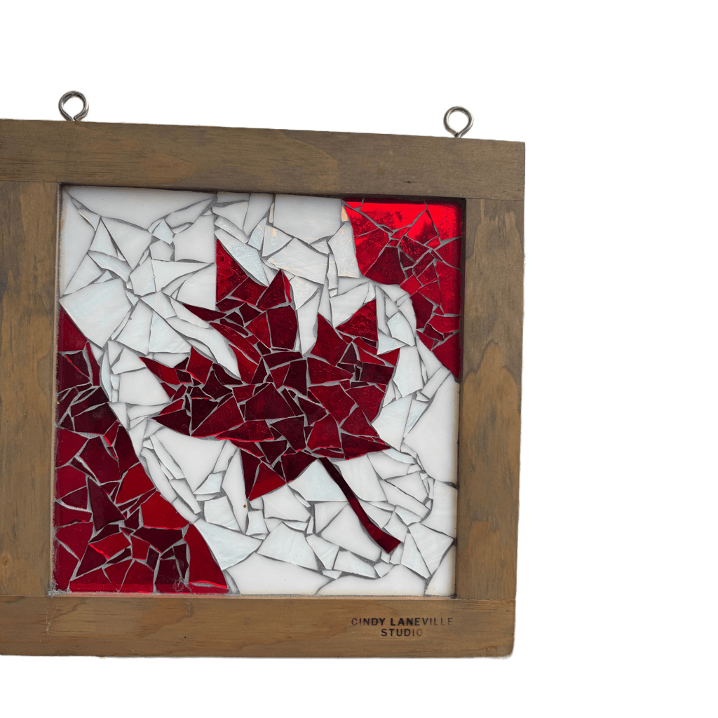 Cindy Laneville - Mosaic Artist window Canadian Flag Small Frame - Original Glass Mosaic Artwork