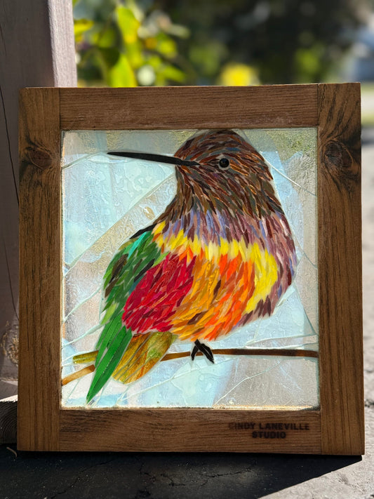 Cindy Laneville - Mosaic Artist Window Hummingbird - Original Glass Mosaic Artwork