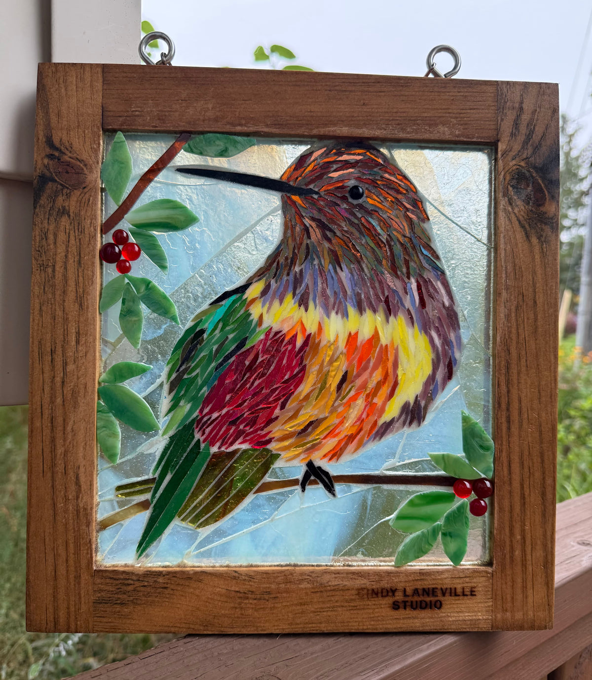 Cindy Laneville - Mosaic Artist Window Hummingbird - Original Glass Mosaic Artwork