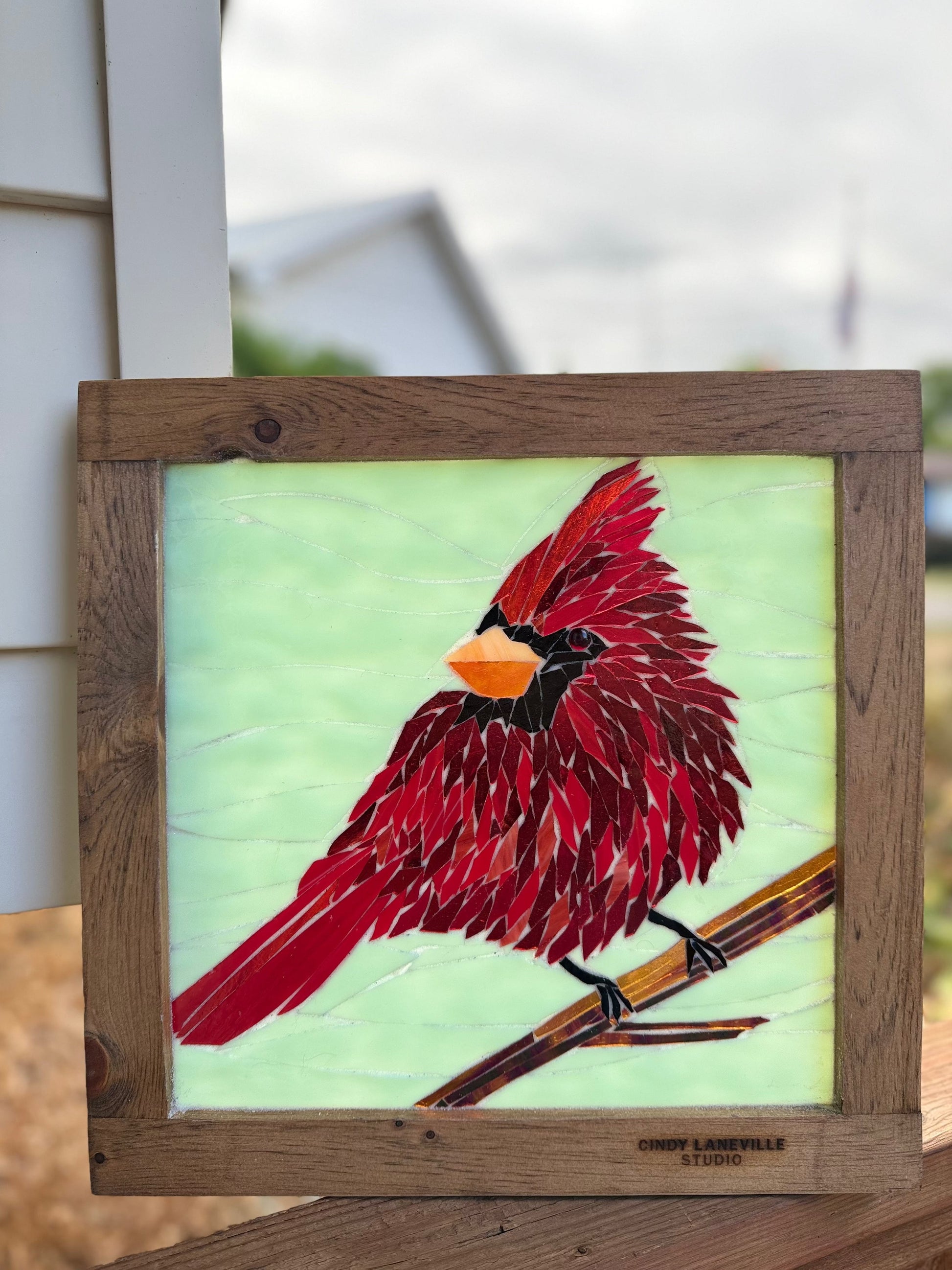 Cindy Laneville - Mosaic Artist window Perched in Red