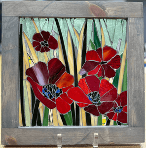 Cindy Laneville - Mosaic Artist Window Poppies in the Breeze