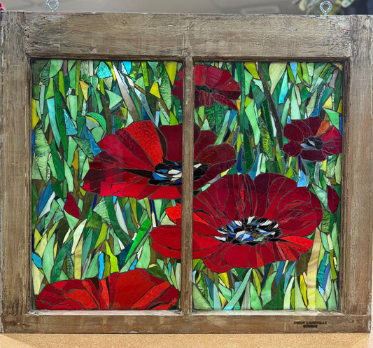 Cindy Laneville - Mosaic Artist Window Poppies!  - Original Glass Mosaic artwork