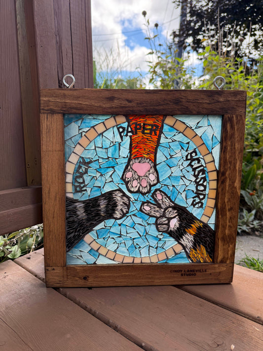Cindy Laneville - Mosaic Artist Window Rock-Paper-Scissors  - Original Glass Mosaic Artwork