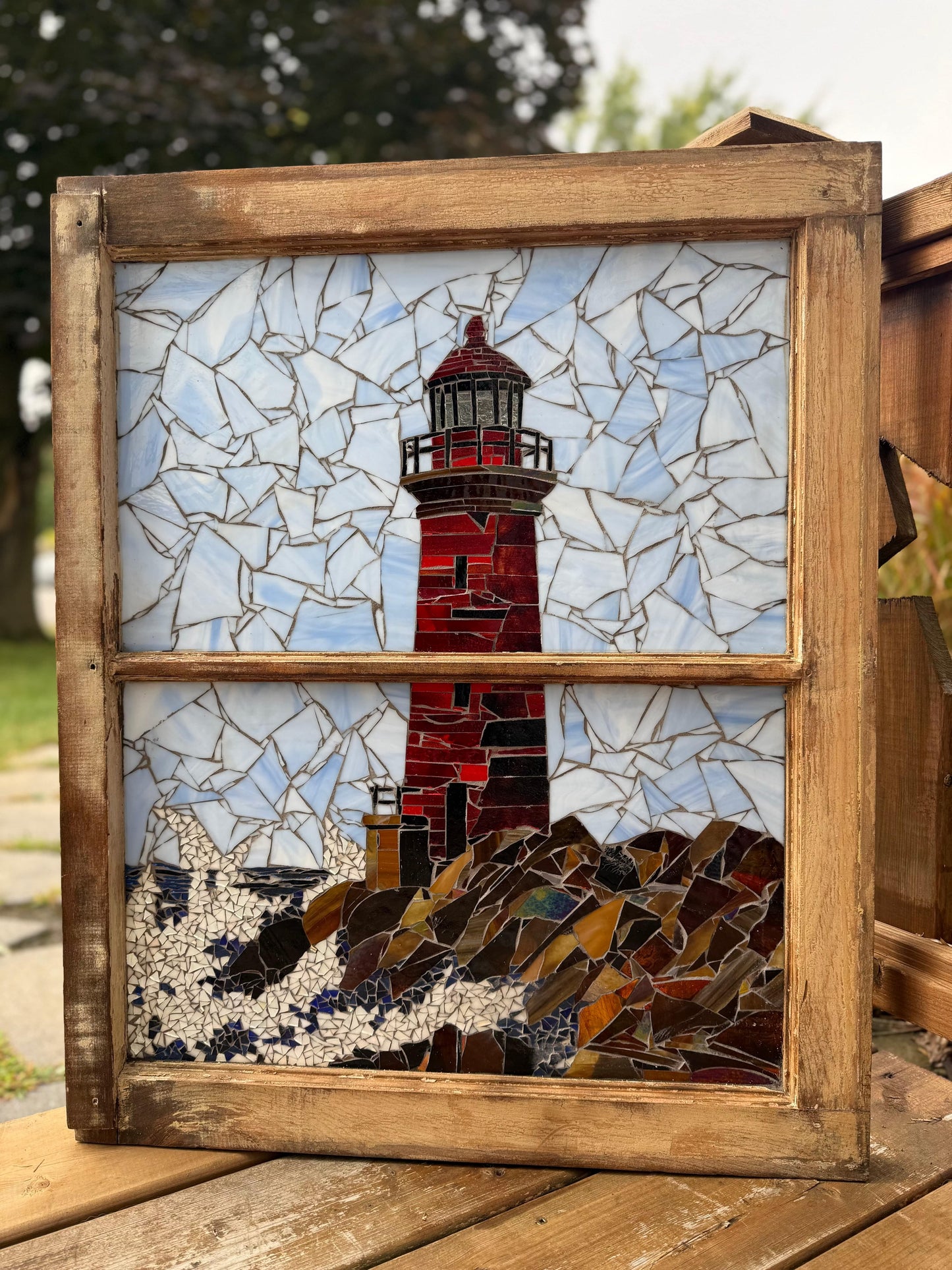 Cindy Laneville - Mosaic Artist Window Safe Passage - Lighthouse Window