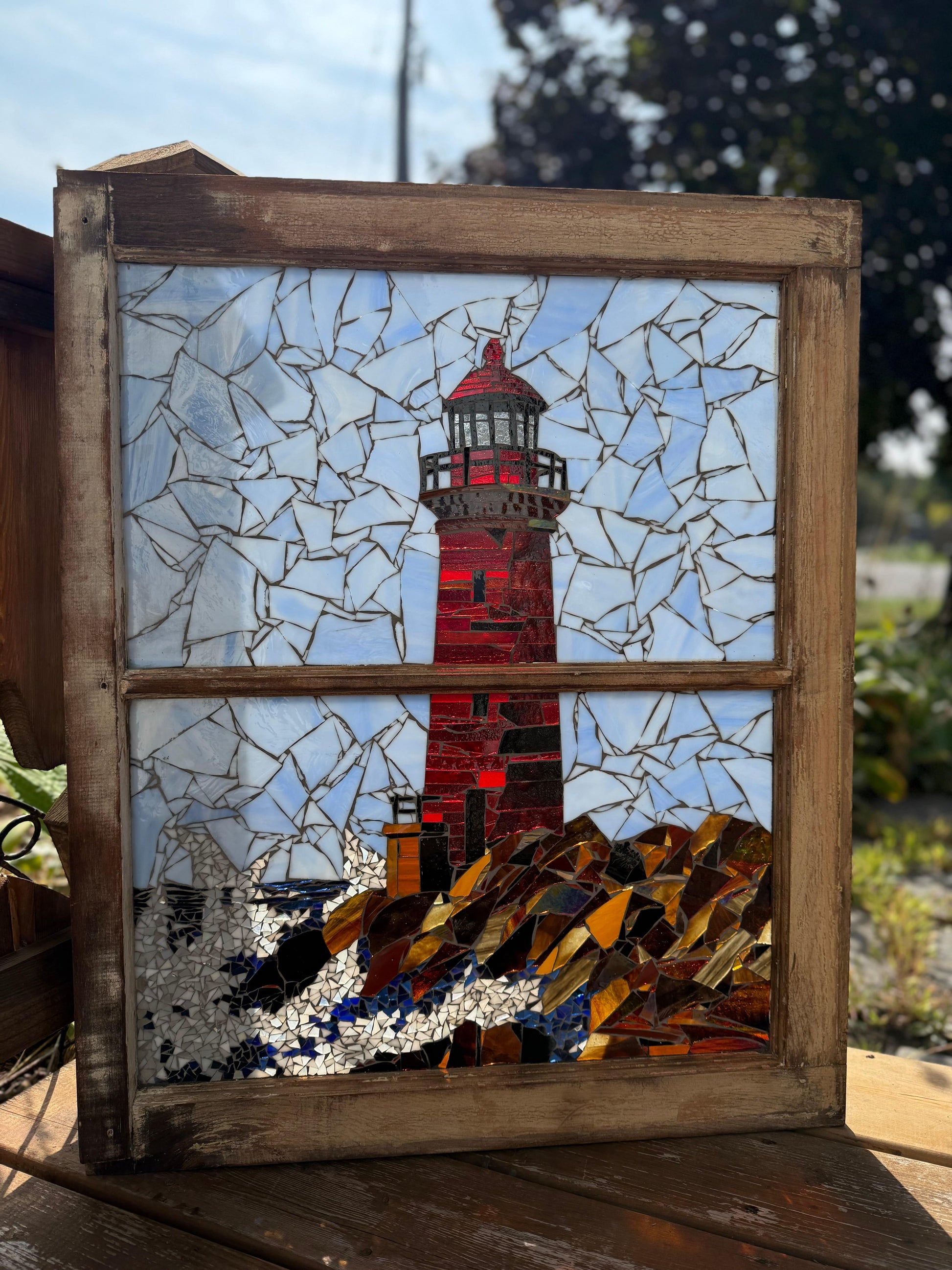 Cindy Laneville - Mosaic Artist Window Safe Passage - Lighthouse Window